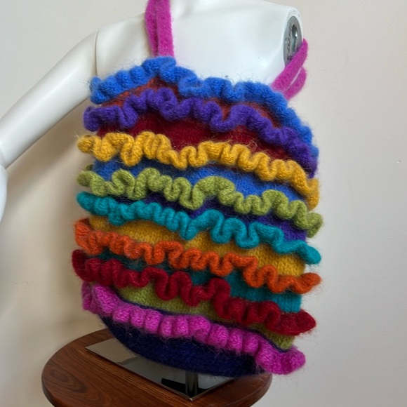 Hand Crafted Handbags - Unique Wool rainbow hand crafted bag catch all